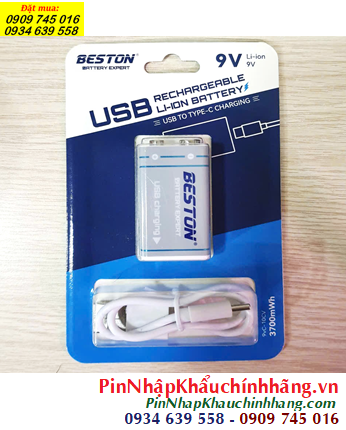 Beston 9VC-10CV, Pin sạc 9v Lithium Li-ion Beston 9VC-10CV (3700mWh=1000mAh), Sạc dây USB